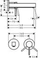 Hansgrohe Einhebel-Waschtischmischer mit Unterputz-Installation, zeigt technische Zeichnung mit Dimensionen und Montagehinweisen für Wandmontage.